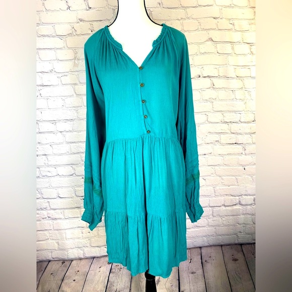 Knox Rose Long Sleeved Green Boho Holiday Dress Medium - Picture 1 of 13